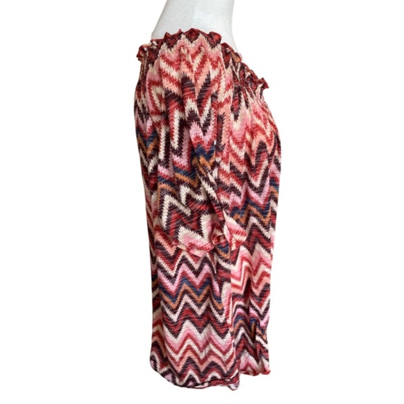 Faded Glory striped pink top with elastic neck detail 3X - Picture 2 of 4